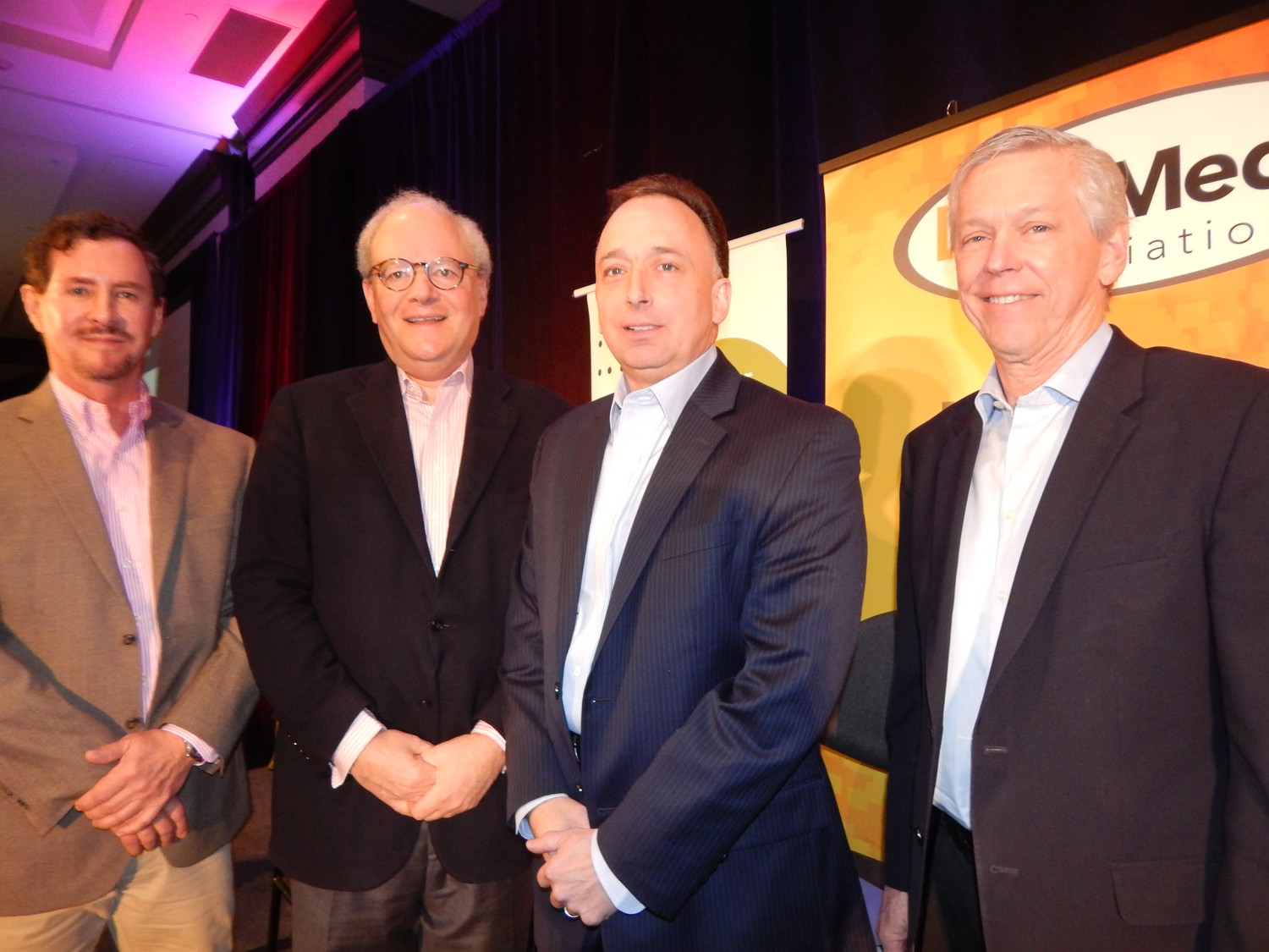 The Investing in Newspapers in 2018 panel included (from left): Mark Adams, CEO of Adams Publishing Group; Jeremy Halbreich, chairman and CEO of AIM Media Management; Mark Aldam, executive vice president and COO of Hearst; and Jim Moroney, chairman, president and CEO, A.H. Belo Corp.