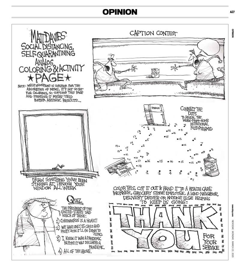 A few cartoon samples by Newsday’s editorial cartoonist Matt Davies.