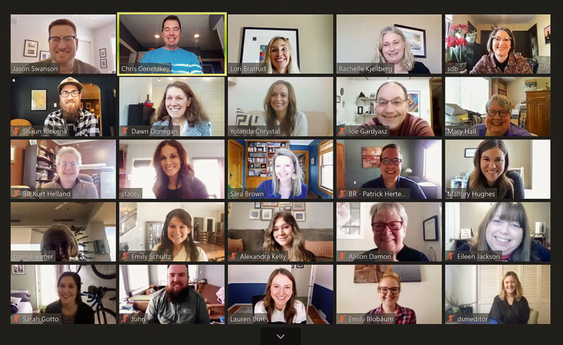 The staff of Business Publications Corp. gathered virtually during a recent all-staff meeting.