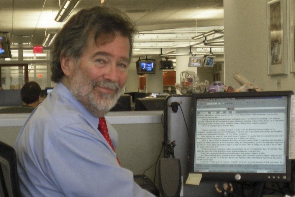 This 2011 photo shows Associated Press journalist Marcus Eliason in New York. Eliason, an international journalist whose insightful reporting, sparkling prose and skillful editing graced Associated Press news wires for almost a half-century, has died at age 75. Eliason died on Friday, Aug. 5, 2022, in a New York hospital, his family said. (AP Photo / Charles J. Hanley)